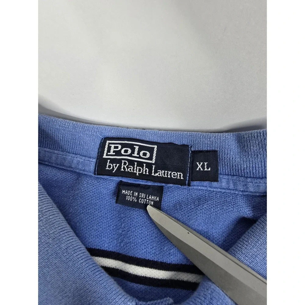 Polo Ralph Lauren Shirt Mens‎ XL Blue Striped Polo Short Sleeve Rugby Soccer Vtg